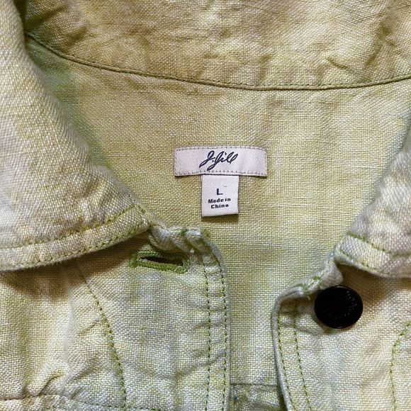 J Jill 100% Linen Jacket Womens Large Lime Green Button Closure Lightweight - Picture 5 of 13